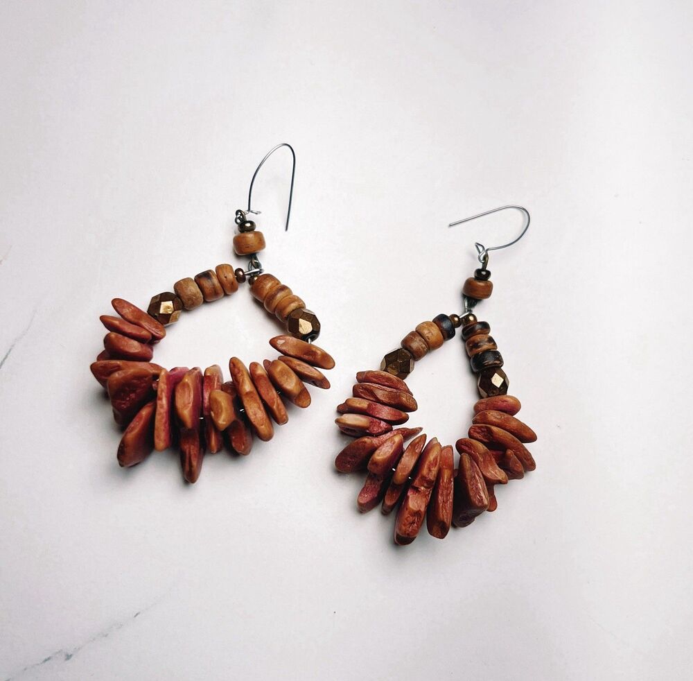 Vintage Earrings 90's Mixed Media Boho Chic Maximalist Hoop Jewelry